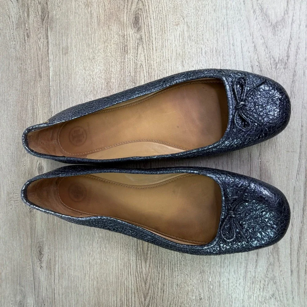 Tory Burch Shoes Laila Driver Ballet Flat Royal Blue Crinkle Leather 9 m